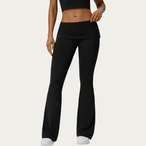Anna-Kaci Active Women's Foldover Waist Flare Leggings with Smooth