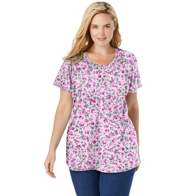 Woman Within Plus Size Perfect Printed Short-Sleeve Scoopneck Tee