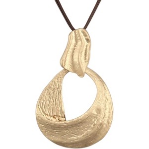 Leather and Wood Necklace Chunky Circle Pendant Boho Jewelry for Women - 1 of 4