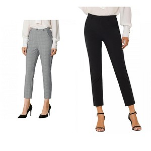 Allegra K Women's Plaid High Waist Elastic Back Office Work Ankle Pants 2 Packs - 1 of 4