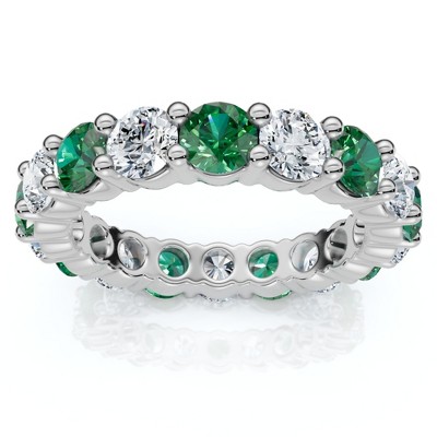 Pompeii3 3Ct Green Emerald & Diamond Eternity Ring 14k Gold or Platinum Lab Created