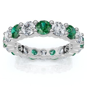 Pompeii3 3Ct Green Emerald & Diamond Eternity Ring 14k Gold or Platinum Lab Created - 1 of 4