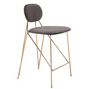 Velvet Counter Stool 36.2" H, Gray with Gold Steel Frame Legs by Zuo Modern (Set of 2) - 1 of 4