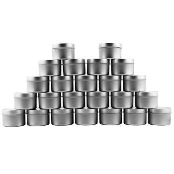 Cornucopia Brands 4oz Metal Tins/Candle Tins 24pk; Round Containers w/ Slip-On Lids for Candle Making, Spices, and Gifts
