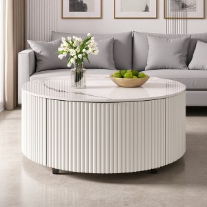 Round Movable Coffee Table with Drawers - 1 of 4
