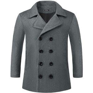 INSPIRE CHIC Men's Notched Collar Double-Breasted Formal Classic Peacoats - 1 of 4