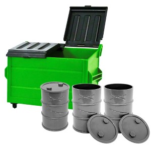 Green Dumpster & 3 Gray Oil Drums for WWE Wrestling Action Figures - 1 of 1