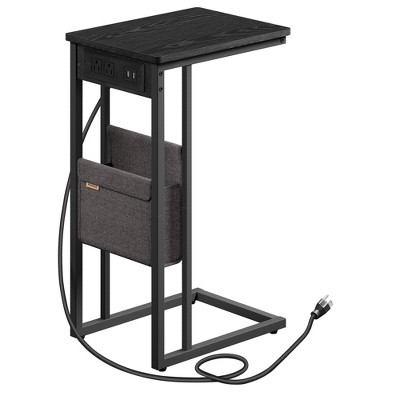 VASAGLE C-Shaped Side Table, End Table with Charging Station, 2 USB Ports and Outlets, C Table for Couch, Sofa, with Storage Bag
