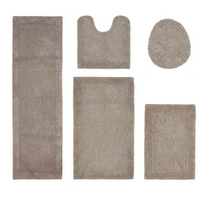Edge Bath Rug 100% Premium Cotton Ultra-Soft Water Absorbent Tufted Solid Reversible 5 Piece Bathroom Rug Set for Machine Washable Bathmat - 1 of 2
