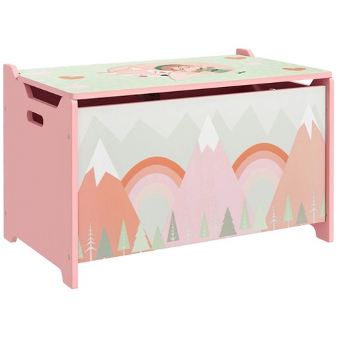 Qaba Toy Box With Lid Toy Chest Storage Organizer For Bedroom With Safety Hinge Cute Animal Design Pink Target