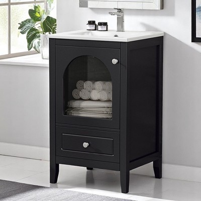 Mshliw 20" Bathroom Vanity with Ceramic Sink, Glass Door Cabinet, Drawer - Modern Freestanding Design