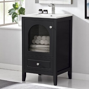 Mshliw 20" Bathroom Vanity with Ceramic Sink, Glass Door Cabinet, Drawer - Modern Freestanding Design - 1 of 4
