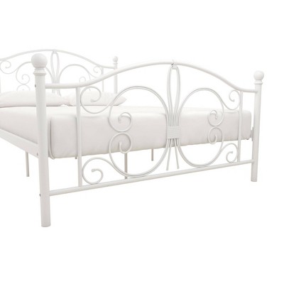 White Metal Full Bed with Scrollwork Headboard