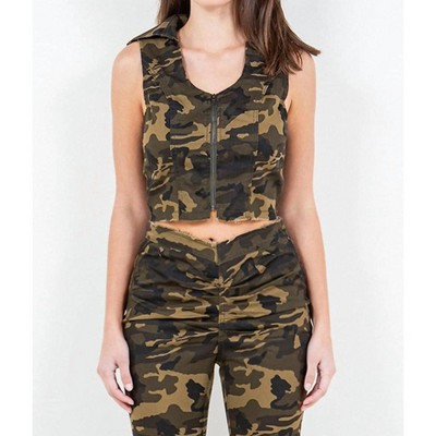 Women's Zip Up Crop Denim Vest - American Bazi