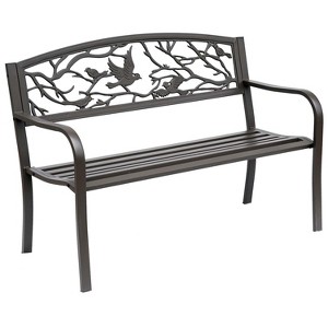 Outsunny 50" Vintage Animal Pattern Garden Cast Iron Patio Bench, Outdoor Furniture Loveseat Chair with Backrest and Armrest for Yard, Lawn, Brown - 1 of 4
