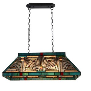 Chloe Lighting Innes Mission Tiffany-Style Blackish Bronze 3 Light Island Pendant 28" Wide - 1 of 4