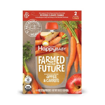HappyBaby Farmed for Our Future 4pk Regenerative & Organic Apples & Carrots Baby Food Pouch - 16oz