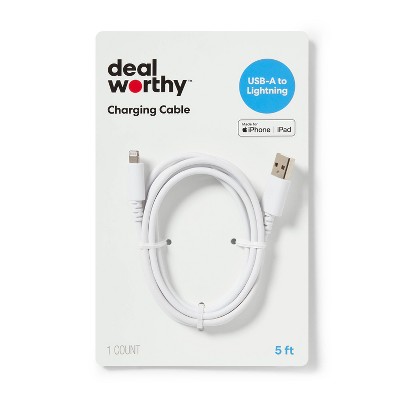 5' Lightning to USB-A Charging Cable - dealworthy™ White