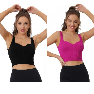 Allegra K Women's Slim-Fit Ribbed Workout Sleeveless Plunge Sports Camisoles 2 Packs