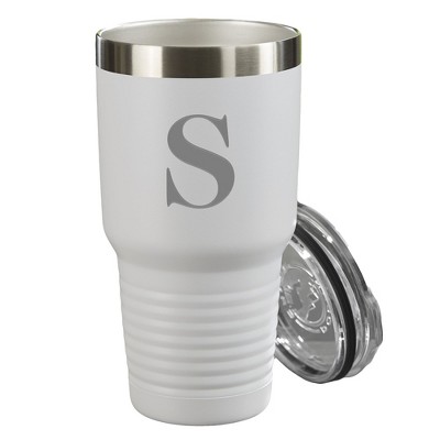 Personalization Mall Personalized Initial Vacuum Insulated Stainless Steel Tumbler, White, 30 oz.