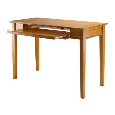 Honey Brown Wood Home Office Desk with Keyboard Tray