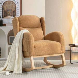 KTMBDW Nursery Rocking Chair Teddy Upholstered Rocker Rocking Accent Chair Padded Seat Armchair for Living Room Bedroom Offices - 1 of 4