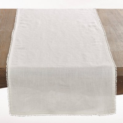 Ivory Linen Pompom Design Table Runner, 16 x 72 Inches