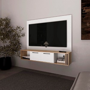 56.1" Particle Board Entertainment Center with 4 Shelves, Cable Management and Sleek Rectangular Design for Living Room - 1 of 4