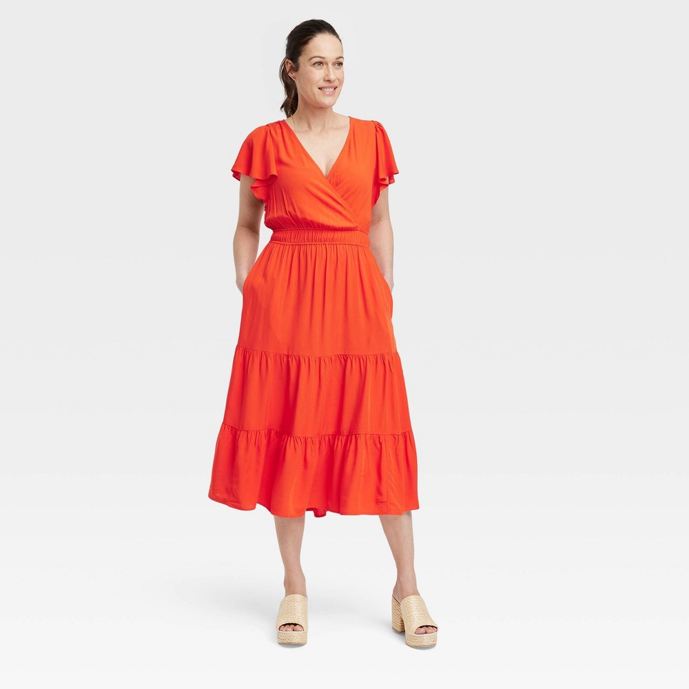 Women's Flutter Short Sleeve Tiered A-Line Dress - Knox Rose™ Orange L