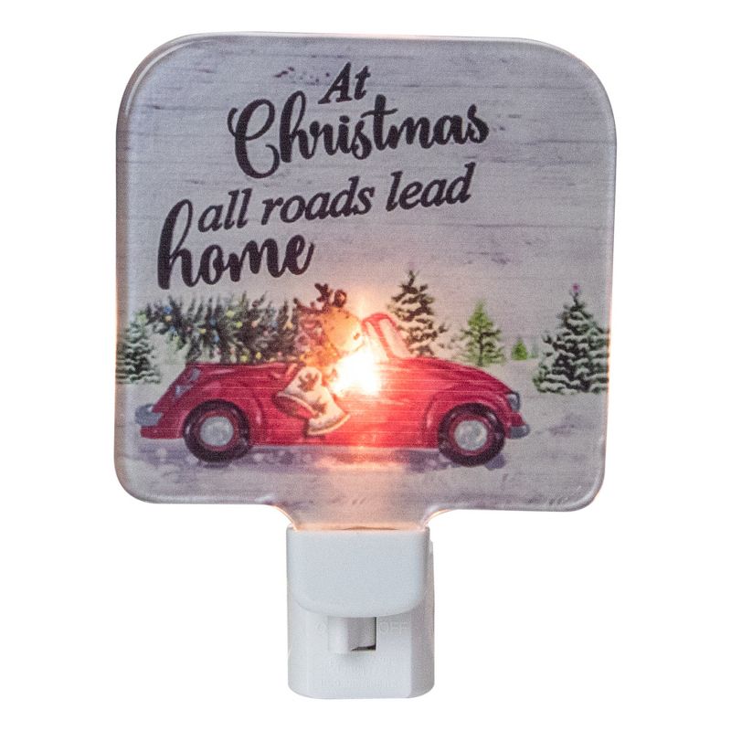 Northlight 4" Red and Green Christmas Night Light with a Reindeer and Car, 1 of 5