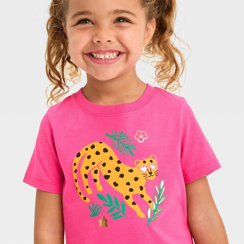 Toddler Girls' Cheetah Short Sleeve T-Shirt - Cat & Jack™ Dark Pink, 3 of 7