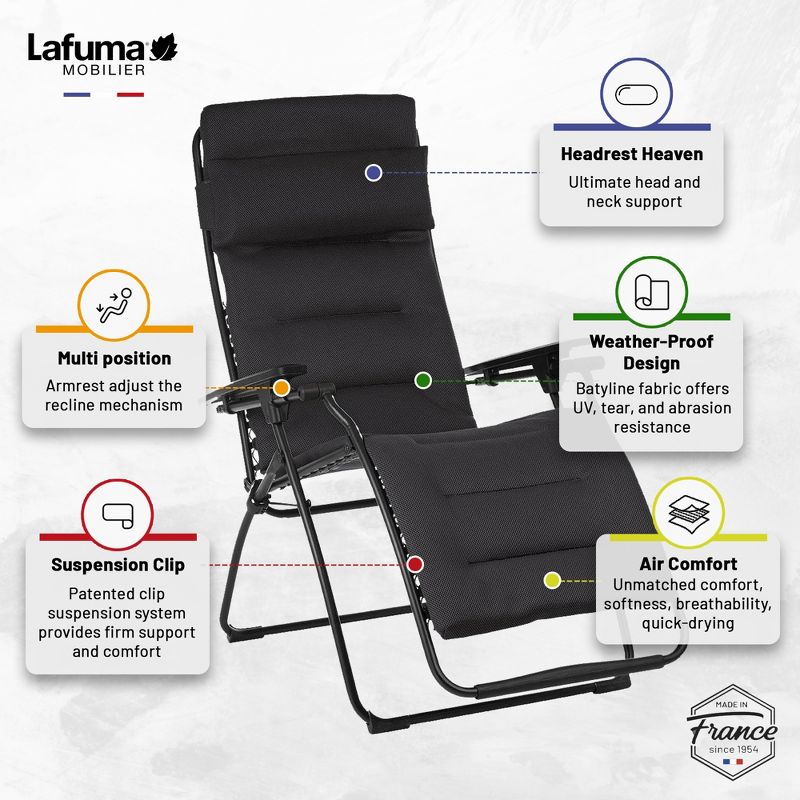 Lafuma Futura Air Comfort Zero Gravity Indoor Outdoor Recliner Chair, Acier, 2 of 7