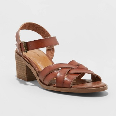 cognac block heel sandals