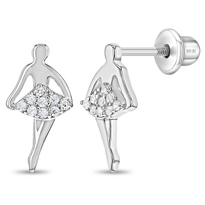 Girls' Glittering Ballerina Screw Back Sterling Silver Earrings - In Season Jewelry