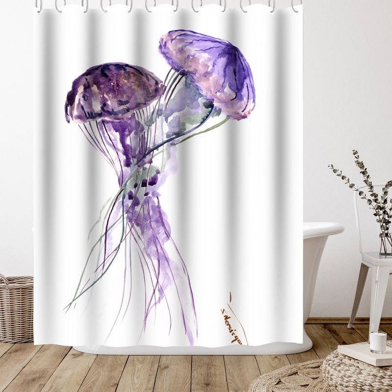 Americanflat 71" x 74" Shower Curtain, Purple Jellyfish Seaworld 2 by Suren Nersisyan, 5 of 9