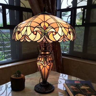 Victorian Elegance Double-Lit Stained Glass Table Lamp for Nursery