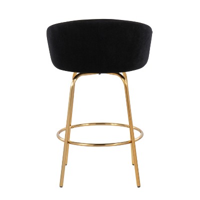 Black Velvet and Gold Metal Swivel Counter Stools, Set of 2