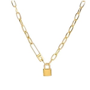 Oval Chain Necklace for Women Lock Pendant 18K Gold Plated Stainless Steel Adjustable to 18" Ginger Lyne - 1 of 4