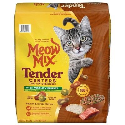 Meow Mix Tender Centers with Flavors of Salmon & Turkey Adult Complete & Balanced Dry Cat Food - 13.5lbs