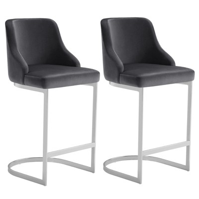 Bekrvio Bar Stools Set of 2, 26” Counter Height with Back - Upholstered PU Leather/Velvet  Steel U-Shaped Base for Kitchen Counter Island