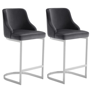 Bekrvio Bar Stools Set of 2, 26” Counter Height with Back - Upholstered PU Leather/Velvet  Steel U-Shaped Base for Kitchen Counter Island - 1 of 4