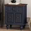 ORRD Dark Blue Vintage Nightstand with 2 Drawers & Roman Column Legs, Solid Wood Bedside End Table Set of 2 for Bedroom - 4 of 4