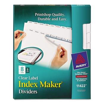Avery Print & Apply Clear Label Dividers w/White Tabs Copiers 8-Tab Letter 5 Sets 11422