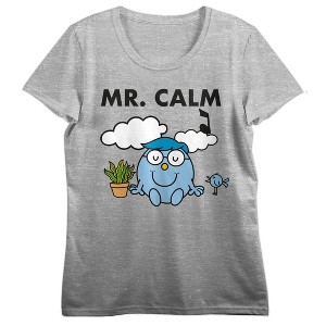 Mr. Men And Little Miss Classic Mr. Calm Crew Neck Short Sleeve Athletic Heather Women's T-shirt - 1 of 2
