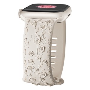HTUTWOO Rose Engraved Apple Watch Band, Floral Sport Silicone Strap 38/40/41/42/44/45/46/49 mm for iWatch Series 11 10 9 8 7 6 5 4 3 2 1 SE Ultra - 1 of 4
