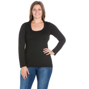 Plus Solid Long Sleeve Scoop Neck Top - 24seven Comfort Apparel™ - 1 of 4