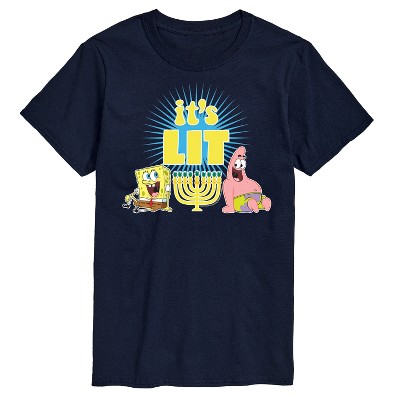 Men's SpongeBob SquarePants It's Lit Hanukkah Spongebob and Patrick Short Sleeve Graphic T-Shirt - Navy - 3 X-Large