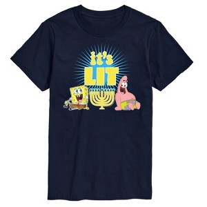 Men's SpongeBob SquarePants It's Lit Hanukkah Spongebob and Patrick Short Sleeve Graphic T-Shirt - Navy - 3 X-Large - 1 of 4