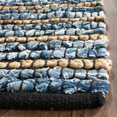 Cape Cod Coastal Handwoven Blue/Natural Jute Runner Rug, 2'3" x 8'