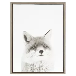 Fox Framed Canvas Art Gray (24"x18") - Uniek